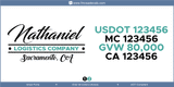 Truck Door Decal, Company Name, Location, USDOT, MC, GVW, CA