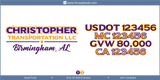 Truck Door Decal, Company Name, Location, USDOT, MC, GVW, CA