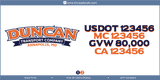 Truck Door Decal, Company Name, Location, USDOT, MC, GVW, CA