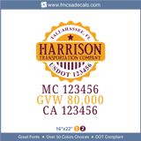 Company Name, Truck Door Decal, Location, USDOT, MC, GVW, CA