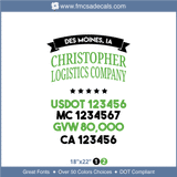 Company Name, Truck Door Decal, Location, USDOT, MC, GVW, CA