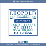 Company Name, Truck Door Decal, Location, USDOT, MC, GVW, CA