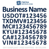 business name, usdot, txdmv, mc kyu ca vin number decal sticker