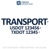 transport company name decal with usdot & txdot