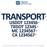 transport company name usdot txdot mc ca decal