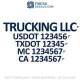 trucking company name with usdot txdot mc ca number decal