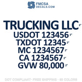 trucking company name with usdot txdot mc ca gvw decal sticker
