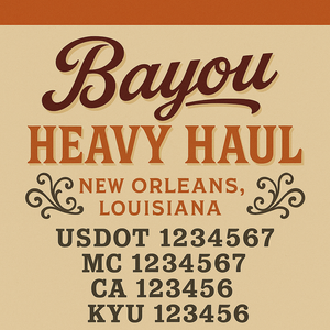 Custom Designed Truck Door Decal With Company or Trucking Name, Location, USDOT, MC, CA, KYU or GVW Sticker Sign For Compliance (2-Pack)
