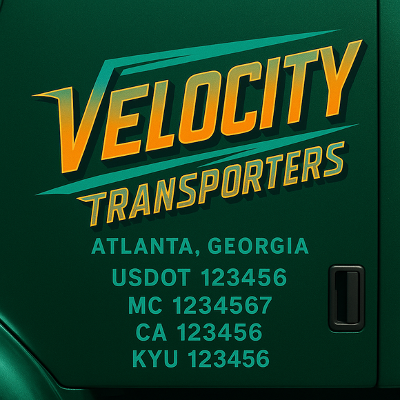 Custom Designed Truck Door Decal With Company or Trucking Name, Location, USDOT, MC, CA, KYU or GVW Sticker Sign For Compliance (2-Pack)