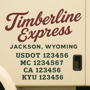 Custom Designed Truck Door Decal With Company or Trucking Name, Location, USDOT, MC, CA, KYU or GVW Sticker Sign For Compliance (2-Pack)