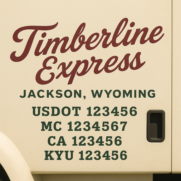 Custom Designed Truck Door Decal With Company or Trucking Name, Location, USDOT, MC, CA, KYU or GVW Sticker Sign For Compliance (2-Pack)