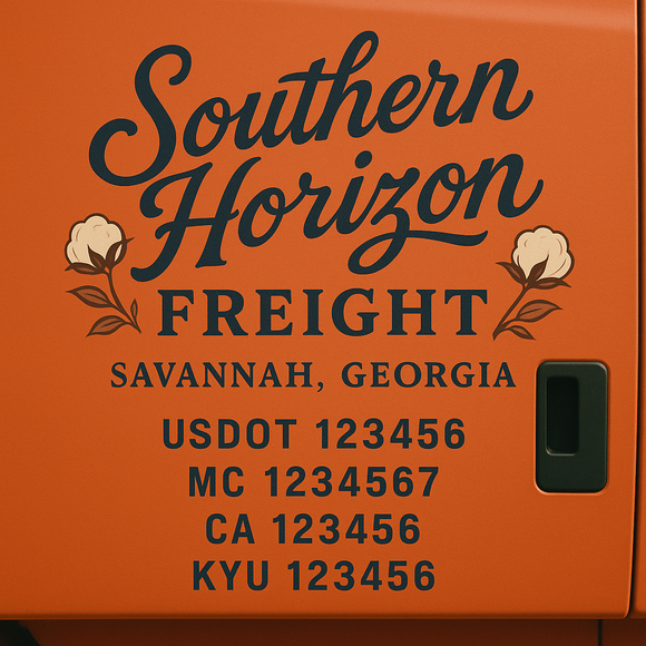 Custom Designed Truck Door Decal With Company or Trucking Name, Location, USDOT, MC, CA, KYU or GVW Sticker Sign For Compliance (2-Pack)