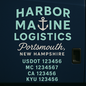 Custom Designed Truck Door Decal With Company or Trucking Name, Location, USDOT, MC, CA, KYU or GVW Sticker Sign For Compliance (2-Pack)