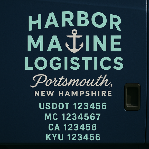 Custom Designed Truck Door Decal With Company or Trucking Name, Location, USDOT, MC, CA, KYU or GVW Sticker Sign For Compliance (2-Pack)