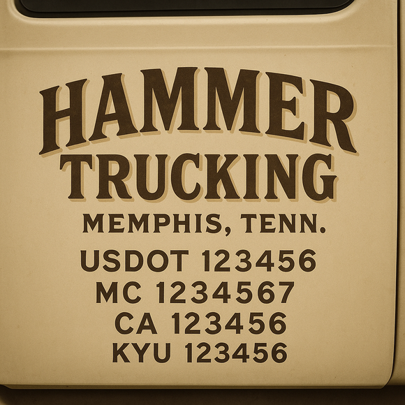 Custom Designed Truck Door Decal With Company or Trucking Name, Location, USDOT, MC, CA, KYU or GVW Sticker Sign For Compliance (2-Pack)