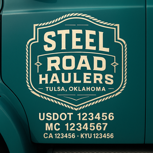 Custom Designed Truck Door Decal With Company or Trucking Name, Location, USDOT, MC, CA, KYU or GVW Sticker Sign For Compliance (2-Pack)