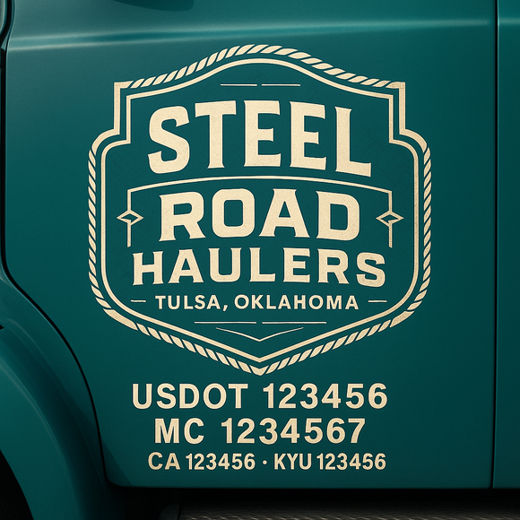 Custom Designed Truck Door Decal With Company or Trucking Name, Location, USDOT, MC, CA, KYU or GVW Sticker Sign For Compliance (2-Pack)