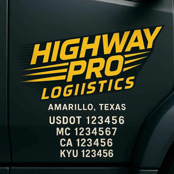 Custom Designed Truck Door Decal With Company or Trucking Name, Location, USDOT, MC, CA, KYU or GVW Sticker Sign For Compliance (2-Pack)