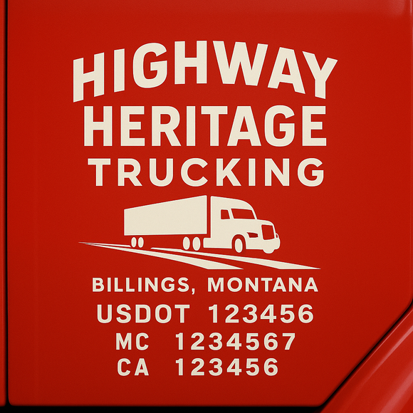 Custom Designed Truck Door Decal With Company or Trucking Name, Location, USDOT, MC, CA, KYU or GVW Sticker Sign For Compliance (2-Pack)