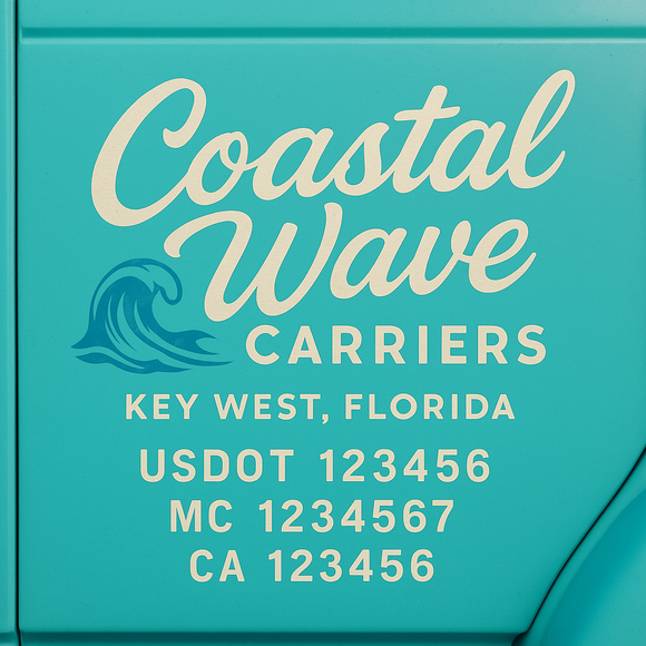 Custom Designed Truck Door Decal With Company or Trucking Name, Location, USDOT, MC, CA, KYU or GVW Sticker Sign For Compliance (2-Pack)