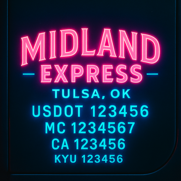 Custom Designed Truck Door Decal With Company or Trucking Name, Location, USDOT, MC, CA, KYU or GVW Sticker Sign For Compliance (2-Pack)
