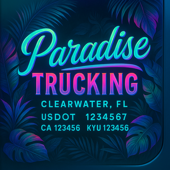 Custom Designed Truck Door Decal With Company or Trucking Name, Location, USDOT, MC, CA, KYU or GVW Sticker Sign For Compliance (2-Pack)