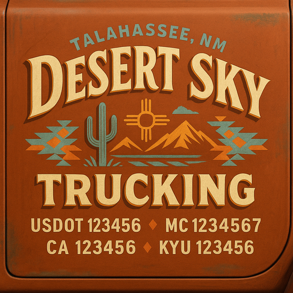 Custom Designed Truck Door Decal With Company or Trucking Name, Location, USDOT, MC, CA, KYU or GVW Sticker Sign For Compliance (2-Pack)