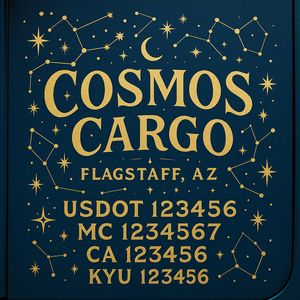 Custom Designed Truck Door Decal With Company or Trucking Name, Location, USDOT, MC, CA, KYU or GVW Sticker Sign For Compliance (2-Pack)