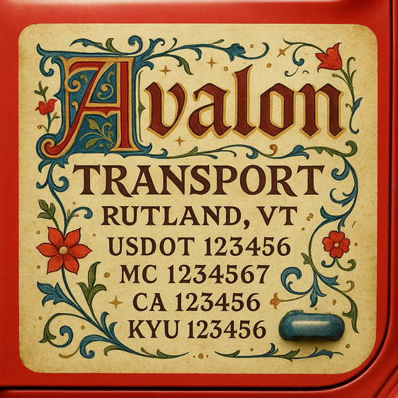 Custom Designed Truck Door Decal With Company or Trucking Name, Location, USDOT, MC, CA, KYU or GVW Sticker Sign For Compliance (2-Pack)