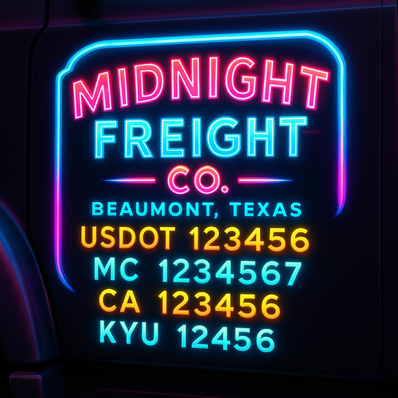 Custom Designed Truck Door Decal With Company or Trucking Name, Location, USDOT, MC, CA, KYU or GVW Sticker Sign For Compliance (2-Pack)