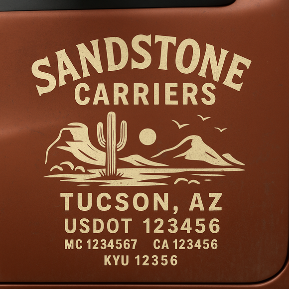 Custom Designed Truck Door Decal With Company or Trucking Name, Location, USDOT, MC, CA, KYU or GVW Sticker Sign For Compliance (2-Pack)