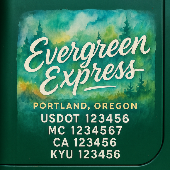 Custom Designed Truck Door Decal With Company or Trucking Name, Location, USDOT, MC, CA, KYU or GVW Sticker Sign For Compliance (2-Pack)