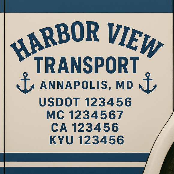 Custom Designed Truck Door Decal With Company or Trucking Name, Location, USDOT, MC, CA, KYU or GVW Sticker Sign For Compliance (2-Pack)