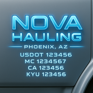 Custom Designed Truck Door Decal With Company or Trucking Name, Location, USDOT, MC, CA, KYU or GVW Sticker Sign For Compliance (2-Pack)