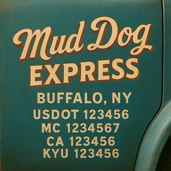 Custom Designed Truck Door Decal With Company or Trucking Name, Location, USDOT, MC, CA, KYU or GVW Sticker Sign For Compliance (2-Pack)