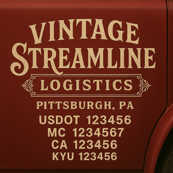 Custom Designed Truck Door Decal With Company or Trucking Name, Location, USDOT, MC, CA, KYU or GVW Sticker Sign For Compliance (2-Pack)