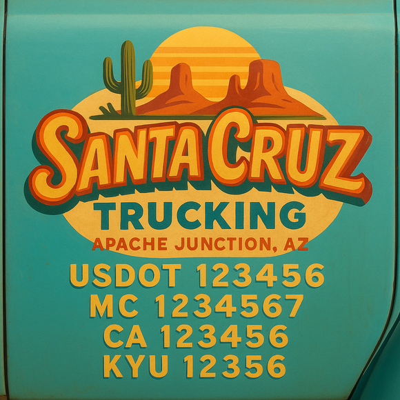 Custom Designed Truck Door Decal With Company or Trucking Name, Location, USDOT, MC, CA, KYU or GVW Sticker Sign For Compliance (2-Pack)