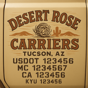 Custom Designed Truck Door Decal With Company or Trucking Name, Location, USDOT, MC, CA, KYU or GVW Sticker Sign For Compliance (2-Pack)