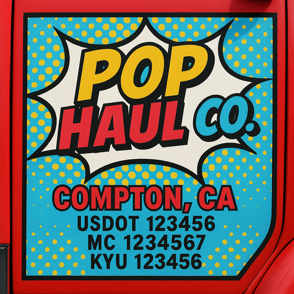 Custom Designed Truck Door Decal With Company or Trucking Name, Location, USDOT, MC, CA, KYU or GVW Sticker Sign For Compliance (2-Pack)