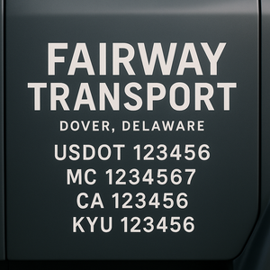 Custom Designed Truck Door Decal With Company or Trucking Name, Location, USDOT, MC, CA, KYU or GVW Sticker Sign For Compliance (2-Pack)