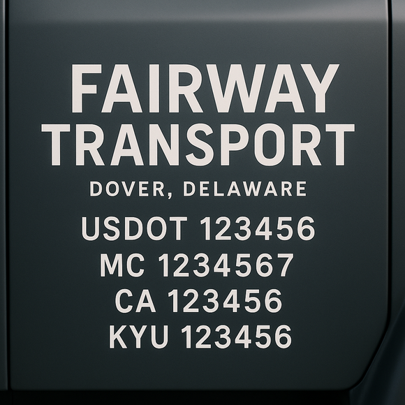 Custom Designed Truck Door Decal With Company or Trucking Name, Location, USDOT, MC, CA, KYU or GVW Sticker Sign For Compliance (2-Pack)