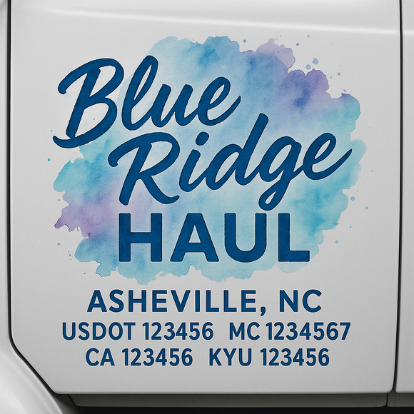 Custom Designed Truck Door Decal With Company or Trucking Name, Location, USDOT, MC, CA, KYU or GVW Sticker Sign For Compliance (2-Pack)