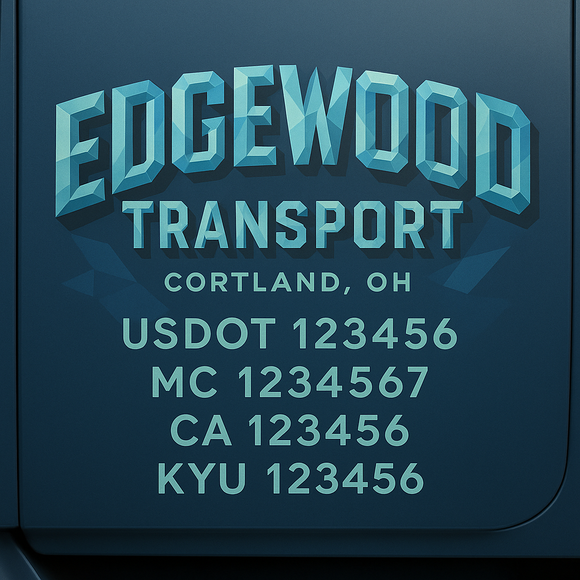 Custom Designed Truck Door Decal With Company or Trucking Name, Location, USDOT, MC, CA, KYU or GVW Sticker Sign For Compliance (2-Pack)