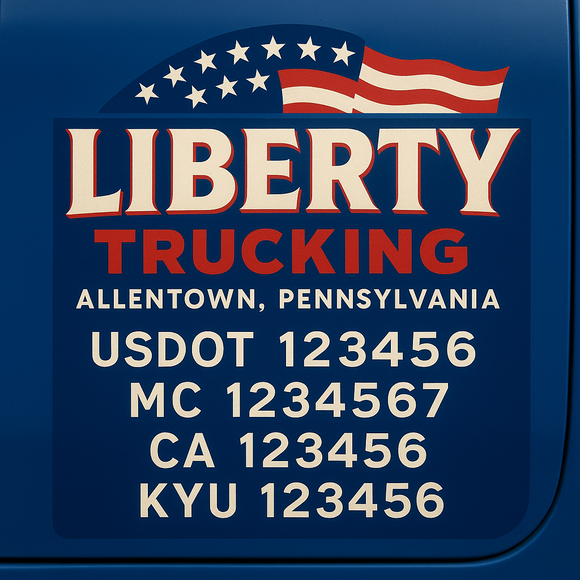 Custom Designed Truck Door Decal With Company or Trucking Name, Location, USDOT, MC, CA, KYU or GVW Sticker Sign For Compliance (2-Pack)