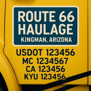 Custom Designed Truck Door Decal With Company or Trucking Name, Location, USDOT, MC, CA, KYU or GVW Sticker Sign For Compliance (2-Pack)