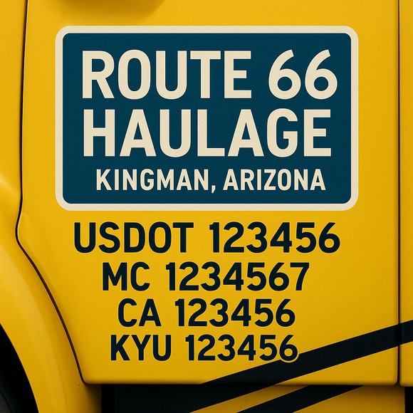 Custom Designed Truck Door Decal With Company or Trucking Name, Location, USDOT, MC, CA, KYU or GVW Sticker Sign For Compliance (2-Pack)