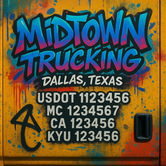 Custom Designed Truck Door Decal With Company or Trucking Name, Location, USDOT, MC, CA, KYU or GVW Sticker Sign For Compliance (2-Pack)
