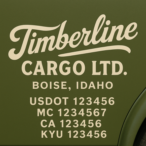 Custom Designed Truck Door Decal With Company or Trucking Name, Location, USDOT, MC, CA, KYU or GVW Sticker Sign For Compliance (2-Pack)