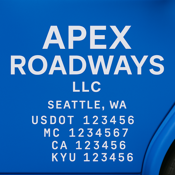 Custom Designed Truck Door Decal With Company or Trucking Name, Location, USDOT, MC, CA, KYU or GVW Sticker Sign For Compliance (2-Pack)