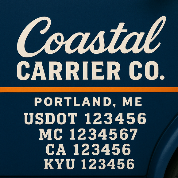Custom Designed Truck Door Decal With Company or Trucking Name, Location, USDOT, MC, CA, KYU or GVW Sticker Sign For Compliance (2-Pack)